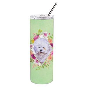 Bichon Fris? #2 Green Flowers Stainless Steel 20 oz Skinny Tumbler
